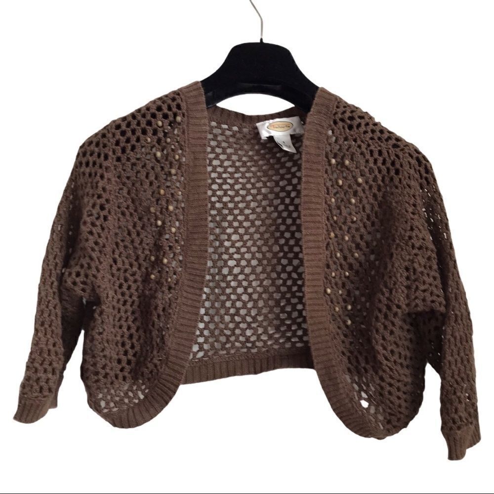 Talbots Crochet Beaded Crop Jacket Brown Size 6